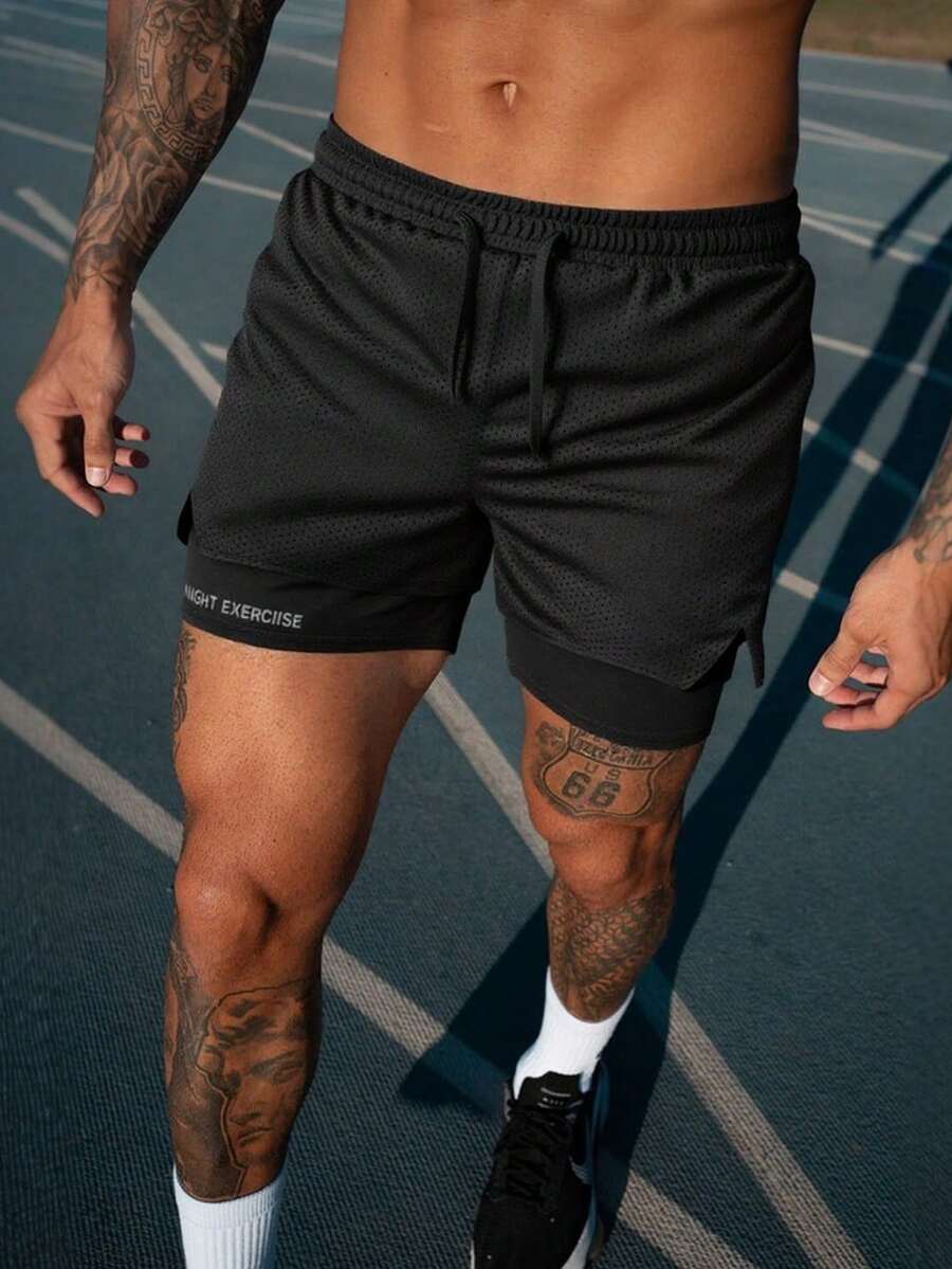 1pc Men's 2 In 1 Summer Sport Quick Dry Shorts, Elastic Casual Fitness ...