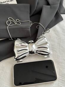 1 pieza Bolso de embrague mini acrilico con efecto metalico plateado brillante, bolso decorativo versátil para mujer con cadena, almacenaje de joyas y auriculares, regalo para mujer, adecuado para el día de San Valentín, fiesta, vestido de novia, uso como bolso de hombro/cruzado, elegante monedero para mujer