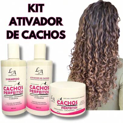 Kit Cachos Perfeitos Shampoo Condicionador e Máscara Hidratante Ativador de cachos 3x300g