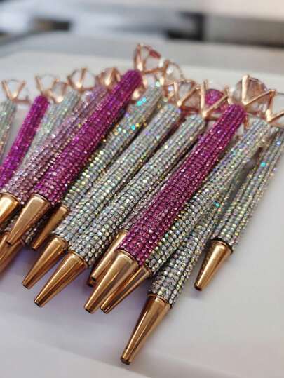 Piękny błyszczący długopis z kryształkami, duża główka długopisu z kryształkami, długopis z kryształkami, wsuwany, piękny, błyszczący długopis z kryształkami, metalowy, uroczy, błyszczący długopis z kryształkami, długopis na prezent, cienka końcówka 0,7 mm, piękny różowy długopis na prezent, długopis dla ucznia, płynne narzędzie do pisania, odpowiedni do szkoły, biura, na przybory szkolne, powrót do szkoły