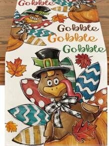 秋季感恩节桌布 - 火鸡秋叶枫叶南瓜图案可水洗可重复使用涤纶饰边，适合家庭聚会、节日餐饮、秋季派对 - 耐用多场景