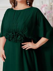 SUPGIR 圆领斗篷式腰部合身宽松下摆花卉装饰优雅派对连衣裙，粉色 - 墨綠色 - 查看 6