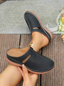 Women's Platform Chunky Heel Sandals, Closed Toe Summer Ladies Slides, Casual Elegant Wedge Slippers, Suitable For Vacation, Beach, Date, Shopping, Party, Pool Party