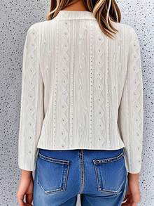 欧美风女装纯色优雅衬衫领长袖开衫衬衫