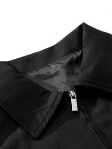 MAISONFOX Jaket Coach Pria Hitam dengan Resleting, Slogan di Depan & Grafis Besar di Belakang, Mantel Bomber Lengan Raglan Ringan, Pakaian Luar Streetwear - Hitam - View 7