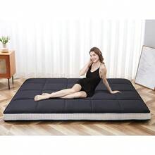 Futon Mattr Japanese Floor Mattr Thicken Foldable Bed Mattr Roll Up Mattr Topper Sping Pad Tatami Mat Floor Lounger Guest Bed For Camping Couch Car Black Single - Black - View 1
