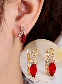 1 Pair Elegant High-End Interwoven Golden Zirconia Stone Women Dangle Earrings, Suitable For Daily And Party Wear