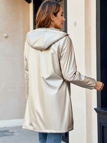 Women's Casual Hooded Padded Jacket With Pockets, Lightweight Quilted Padded Coat With Faux Fur Lining Spring/Fall/Winter Daily Wear - Gold - View 4