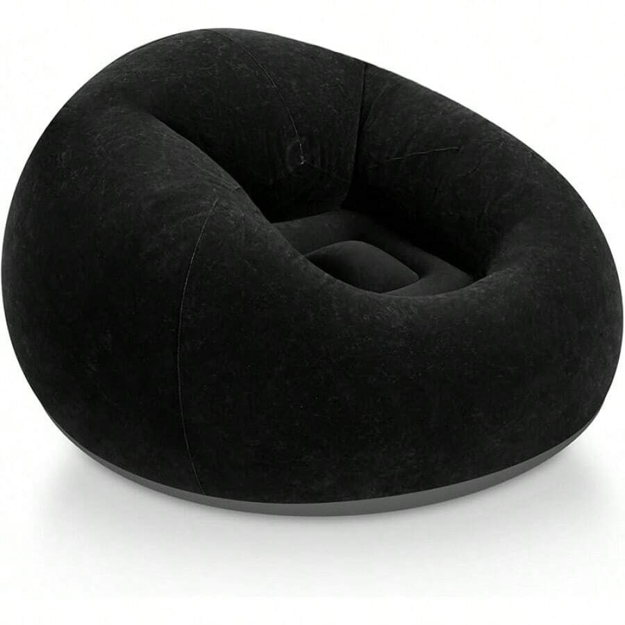 Inflatable Bean Bag Chairs Adult Blow Up Chairs Lazy Sofa Folding Portable Inflatable Chair Movie Outdoor Room Bedroom Reading Camping(Purple) - 黑色 - 查看 1