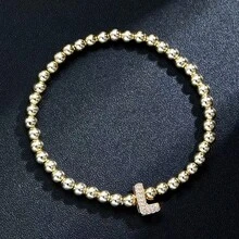 1 件简约黄铜和立方字母串珠弹性手链，适合女士 - 金色 - 查看 8