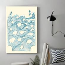 1 PAC Wall Arts ,Posters ,Coastal Decor ,Summer ,Canvas Wall Art - Retro Surfing Poster With Waves And Palm Trees, Modern Beach Theme Decoration, Suitable For Living Room, Bedroom Or Office, Indoor Use, Beach Theme Decoration
