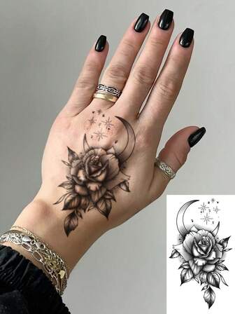 1 ark små kroppskonst tillfälliga tatueringsklistermärken för kvinnor och män, söta svarta linjer blommor fjärilstextmönster, vattentät falsk tatuering, håller i 2-5 dagar, täcker ärr, kan användas på armar handled axlar ben midja nacke hand bröst lår finger, lätt att använda och ta bort, bröllopsmusik festival festtillbehör