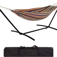Double Hammock With Space Saving Steel Stand, 2 Person Heavy-Duty Hammock With Carry Bag, For Garden, Yard Or Outdoor, 450lbs Capacity