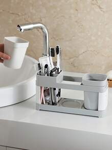 1pc Tooth Brush Holder Toothbrush Cup Holder With Drainage & Storage Function For Toothpaste, Electric Toothbrush, Rinse Cup, Perfect For Students Home Bathroom Decor Summer Bathroom Decor Home Decor Bathroom Accessories