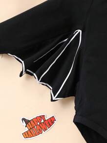 2pcs/Set Halloween Baby Costume, Black Bat Long Sleeve Romper And Bat Hat