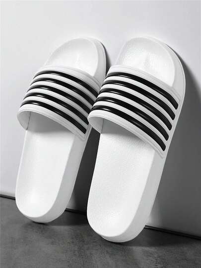 (Pareja) Chanclas unisex de moda simple a rayas de talla grande con punta abierta, suela blanda de EVA, para baño y playa, uso interior y exterior, tallas grandes 36-50 para hombres, cómodas y casuales para uso diario, ligeras, antideslizantes y duraderas.