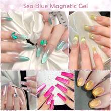 Mtssii 18 Colors 7ml Moonlight Crystal Cat Magnetic Gel Nail Polish Set With Magnetic Stick, Holographic Glitter UV Gel Sparkle Crystal Color For Nail Salon DIY At Home