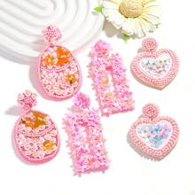 1 Pair Handmade Colorful Floral Beaded Earrings, Bohemian Lightweight Sparkly Flower Shaped Bead Pendant Earrings, Suitable For Women's Birthday, Party, Holiday Gift (Bead Position Random)