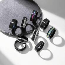 9Pcs Stainless Steel Fidget Spinning Rings Set For Anxiety Relief - Blue - View 11