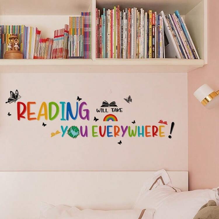 1pc Colorful Inspirational Reading Quote Wall Decal, Bedroom & Living Room Decoration - Multicolor - View 3
