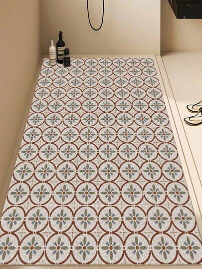 1pc PVC Plastic Material Bathroom Mat, Bohemian Style, 1cm Thick, Anti-Slip Bathroom Mat With Drainage Holes, Toilet Pedestal Mat With Hollow Anti-Slip And Drainage, Quickly Drying PVC Shower Mat, Suitable For Damp Areas, Shower Rooms, Waterproof And Easy To Clean, Anti-Slip Shower Mat, Suitable For Doormat To Wipe Dirty Feet