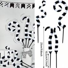 4/S 25cm Black And White Striped Contrast Color Picks, Suitable For Holiday Party Decorations, Home Decorations, Perfect For Adding Festive Atmosphere To Various Holiday Parties And General Decorations