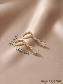 GEREIT 2pcs Set Fashionable Teardrop Cubic Zirconia Pendant Earrings For Women, Suitable For Daily Wear