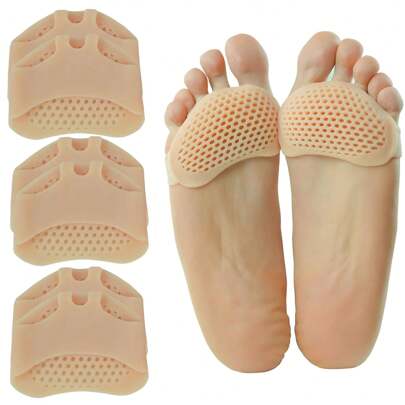 6 Packs Pads Soft Gel Ball Of Foot Cushions For Women And Men, Toe Pads Ball Of Toe Cushions, Reusable Breathable Sleeve Pain Relief Forefoot Pads (Beige, One Size Fits All)Silicone Gel Foot Pads For Pain Relief & Comfort - Metatarsal Support Cushions