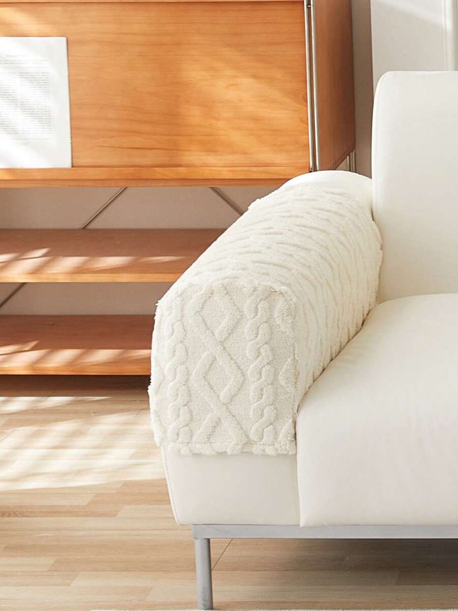 1pc Autumn And Winter Elastic Sofa Cover, Armrest Cover, Solid Color Cloth Art, Anti-Slip Full Package Sofa Cushion Cover, Machine Washable Dustproof And Dirt Resistant - Beige - View 1