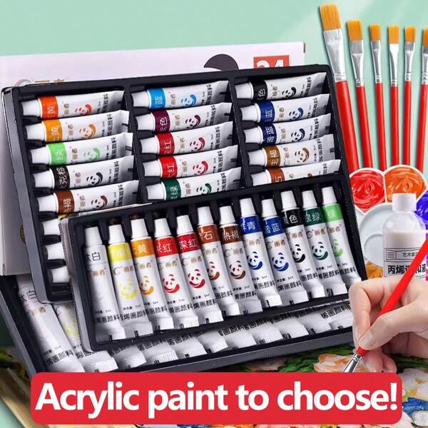 24 colores Pintura acrílica de colores mixtos, pintura multiusos colorida para pintar, juego de pigmentos profesionales de arte de 12/18/24 colores. Cada uno de 5ml/0,18oz, perfecto para artistas, estudiantes, manualidades, pintura de pared y ropa DIY! Útiles escolares, vuelta al cole.