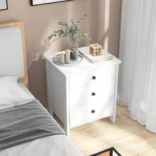 Bedside Table Compact Storage Chest Bedroom Nightstand With 3 Drawer-White - White - View 7