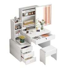 Multifuncional Tocador Vanity Con Espejo Y Cajón, Incluye el Banco/Taburete, Make Up Desk - Blanco - Ver 1
