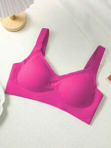 Áo ngực nâng đỡ mềm mại dành cho nữ, màu trơn, thoải mái, tối giản, không gọng, không chảy xệ - Màu Hồng Tươi - Xem 2