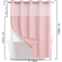 Wide Hotel Fabric Shower Curtain With Snap In Liner 108" X 74" For Bathroom Machine Washable Waterproof Repellent Shower Curtain (White 108" (W) X 74"(H)) - 格紋粉紅色 - 查看 3