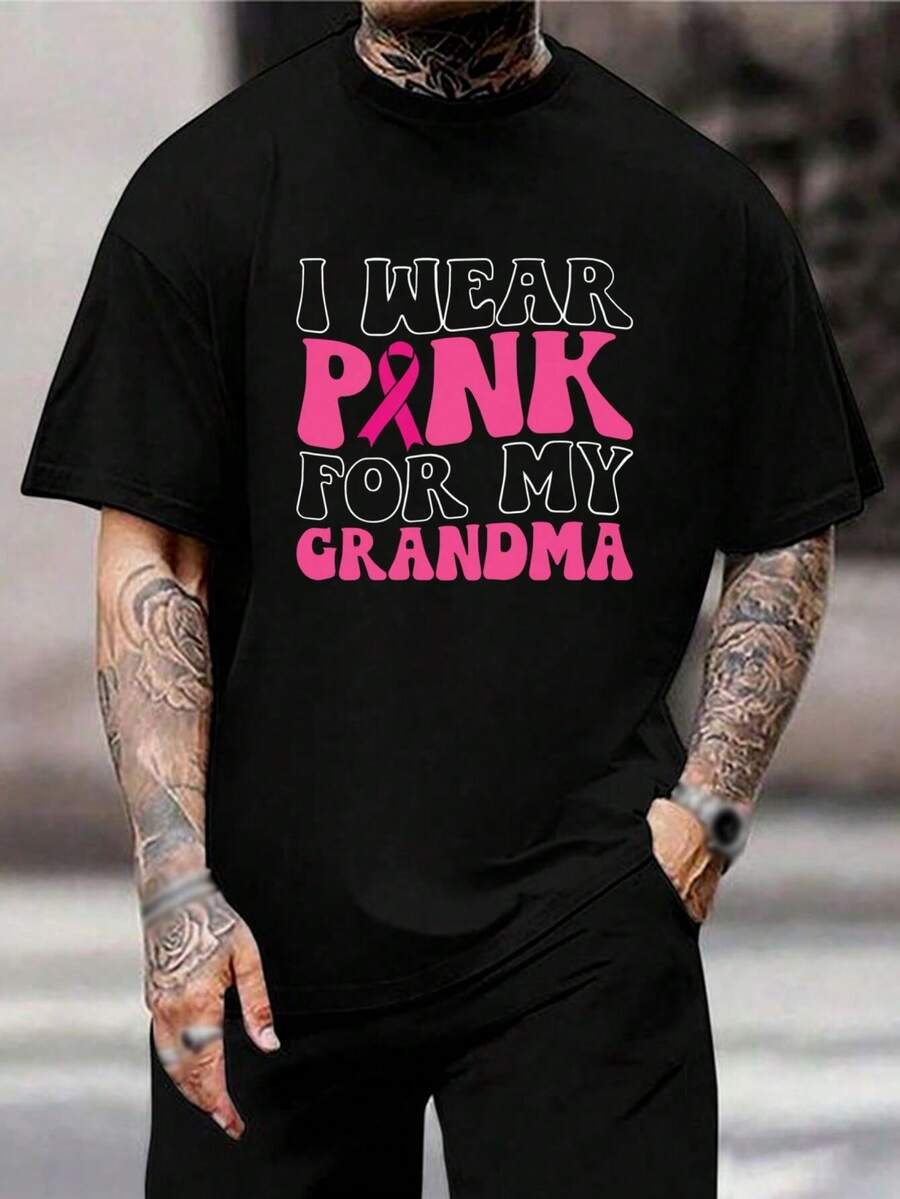 Camiseta de Abuela con Cinta Rosa - Concientización sobre el Cáncer de Mama - Regalo para Abuelas Supervivientes - Camiseta Unisex - Negro - Ver 1