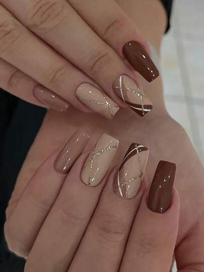 24 piezas de uñas postizas de tamaño mediano en forma de ataúd, diseño de degradado de brillo vintage, con 1 pieza de gel de gelatina y 1 pieza de lima de uñas, adecuado para festivales de música, fiestas, baile y uso diario, uñas postizas removibles y reutilizables, suministros para uñas