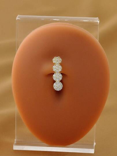 1pc Fashionable Exaggerated Sparkling Cubic Zirconia Navel Piercing Jewelry, 1.2mm-1.6mm Gauge