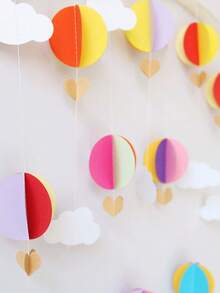 1 Set 118" Trimable Paper Cloud & Balloon Garland Decor, Includes 9pcs 3D Hot Air Balloons, Hearts & Cloud Paper Floral Wall Hanging Decorations, Suitable For Wedding, Birthday Party, Classroom, Home Bedroom, Festival, Summer Celebration Room Decor Bedroom Decor Home Decor Wall Decor - Multicolor - View 3