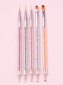 Nail Art Brushes, 5pcs Nail Liner Brushes Double-Ended Acrylic Nail Brush Nail Art Striping Nail Dotting Drawing Tool For Long Lines,Thin Details, Fine Drawing, Delicate Coloring, Elongated Lines Brushes And Nail Dotting Pens For French Nail Tip