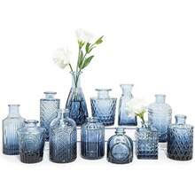 [波西米亚风 | 玻璃] 12 件波西米亚玻璃花瓶套装 | 乡村婚礼迷你花瓶，家居和餐桌装饰，小型复古玻璃花瓶，散装透明花罐，用于婚礼装饰 - 彩色 - 查看 6