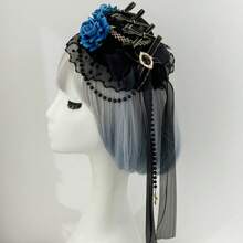 1 Stück Vintage Gothic Stil Rose Spitze Mini Hut, Lolita Stil Haarschmuck mit kleiner Kreuz Perlen Kette, Haarspange mit burgunderroter Blumen Deko für Partys, Kostümspiele, passend für Hochzeit, Ball und besondere Anlässe, exquisite Spitze