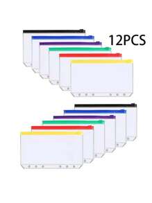 30/15/12pcs Adhesive Pocket A6 Clear Loose Leaf Odorless Waterproof 6 Hole Zipper Bags, Ticket/Cash Holder Pouch,Back To School,School Supplies