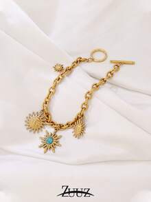 1件波西米亚风不锈钢手链，女士款，白色和天蓝色天然石太阳吊坠，手链饰品，派对礼物，太阳链手链，适合女士日常佩戴 - 手鍊 - 查看 7