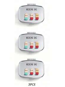 Cute Pill Letter Series Pattern Two Compartment Portable Pill Storage Room, Cute Mini Metal Storage Box, Portable Jewelry And Pill Box, Personalized Creative Gift With Cartoon Logo