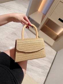 Túi Moonlit Eve, Túi xách cói thời trang tối giản mùa hè mới, Thích hợp cho bãi biển, dã ngoại, tiệc ngoài trời, phối đồ, v.v. - Màu be - Xem 7