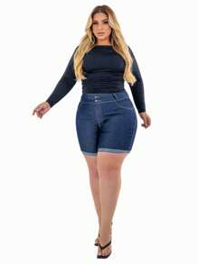 Kit 2 Bermudas Feminina Plus Size Denim Com Lycla (Elastano) Modelo Meia Coxa Festa junina