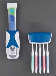 Set van 2 wandgemonteerde tandenborstelhouders met automatische tandpastadispenser, geschikt voor 5 tandenborstels, geen stroom nodig, kunststof, badkameraccessoire, badkamerdecoratie, zomer, terug naar school