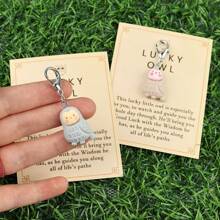 1 件迷人猫头鹰钥匙扣，带励志卡片，可爱树脂动物钥匙扣，适用于钱包、背包和汽车，可爱的迷你纪念品礼物，非常适合生日、婚礼、周年纪念、特殊励志代币汽车配件哥特 Y2k