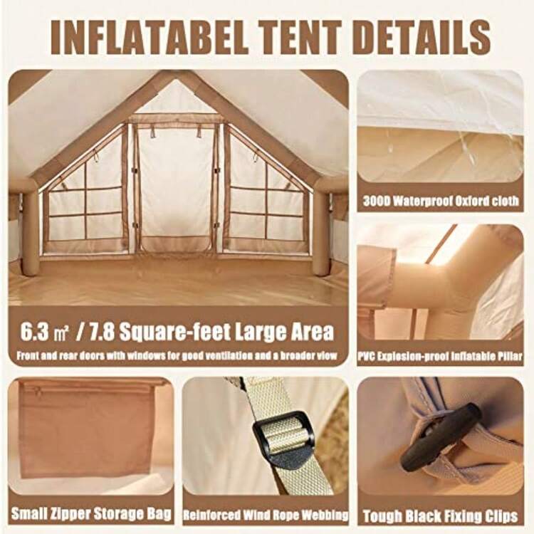 Inflatable Tents For Camping Blow Up Tent House With Hand Pump Easy Setup 4 Season Waterproof Windproof Oxford Air Tent Cabin House For Outdoor Camping Adult - 10'x6.6'x6.6' - 查看 4