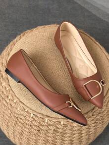 WHDXY 1 Pair Women Soft Pointed Toe Flats, Versatile Office Work Shoes, Ballet Ballerina Slip-On Loafers, Commuting Casual Flat Shoes - Brown - View 2